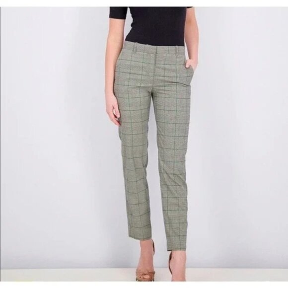 Mango MNG womens plaid suit pant cigarette trouser sz 2 green plaid pockets - Picture 9 of 9